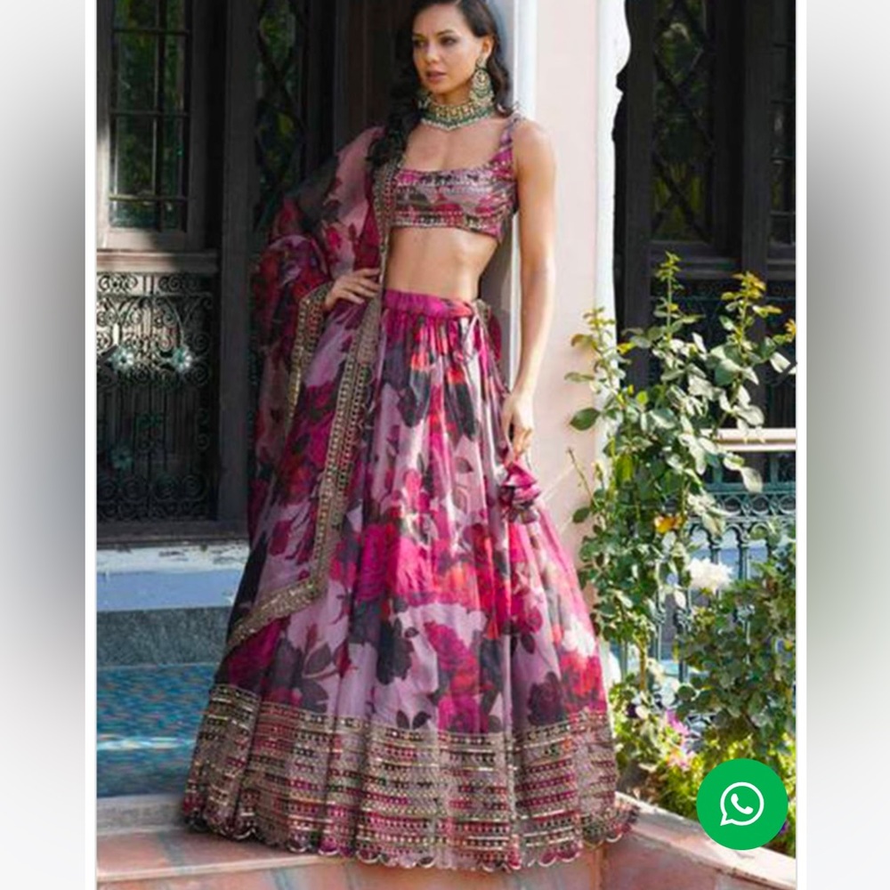 Multicolor Sequin Zari Embroidered Organza Lehenga Set